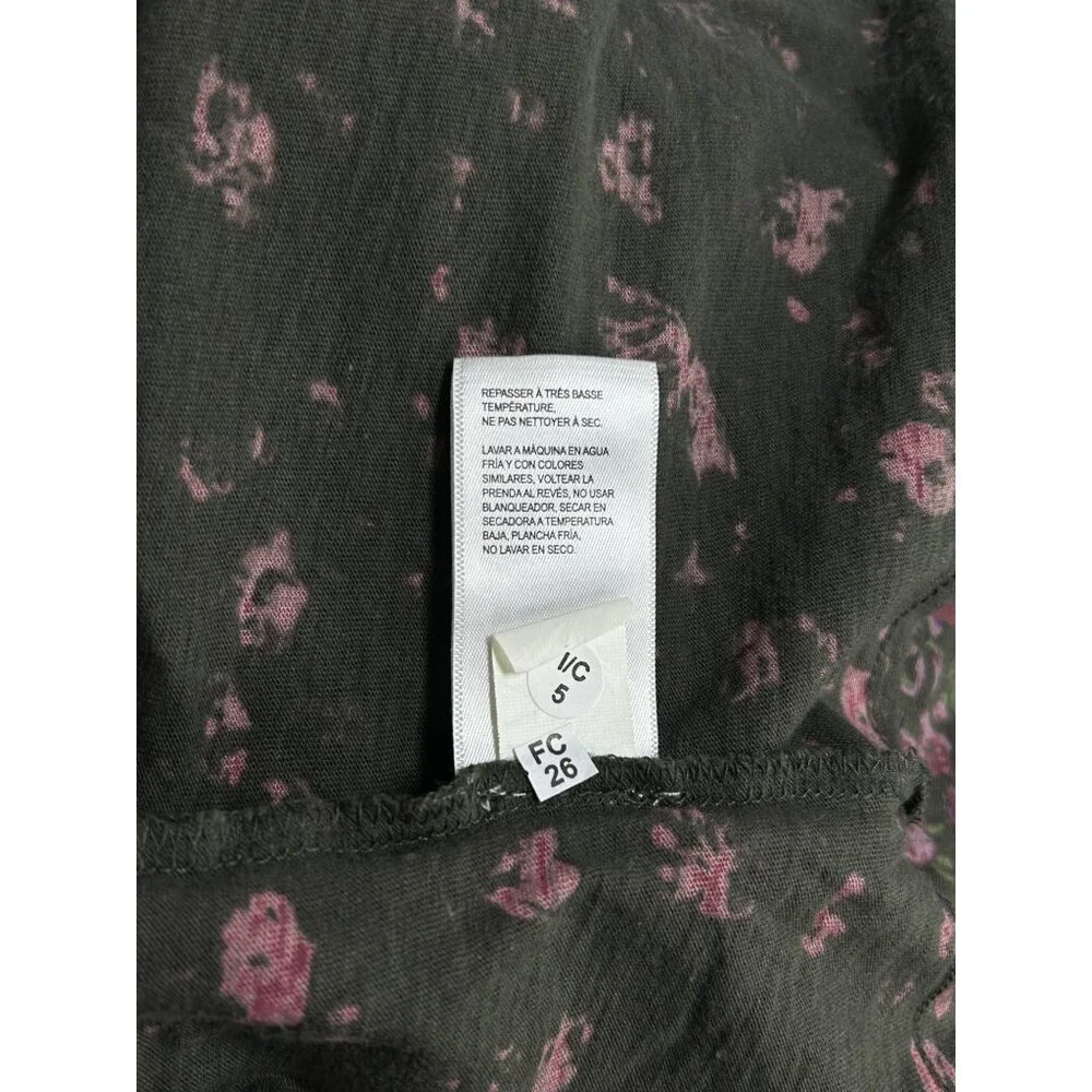 LUCKY BRAND Babydoll Top Sz L Black Pink Floral Textured Smock VNeck 100% Cotton - Picture 13 of 14